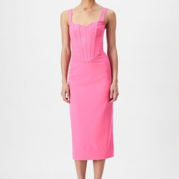 Bardot Fitted Corset Midi Dress Lili Pink Size 4 NWT - Picture 1 of 16